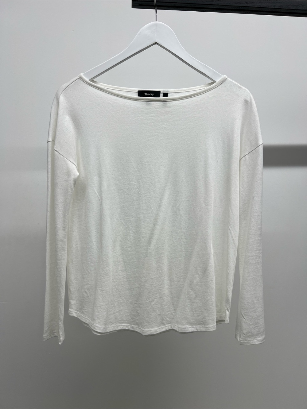 Theory Cream Boatneck Long-Sleeve Top